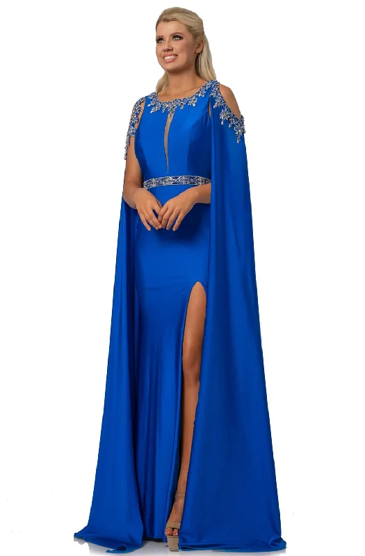 women's hourglass figure dressesJohnathan Kayne - Beaded Trim cold Shoulder Cape Gown 2075SC