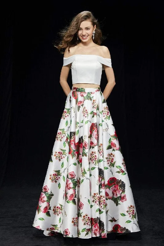 women's satin dressesAngela & Alison - Crop Top Floral Sweep Train Ballgown 81120SC