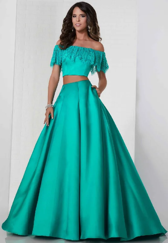 women's vacation dressesTiffany Designs - Two-Piece Off Shoulder Mikado A-Line Gown 46134SC