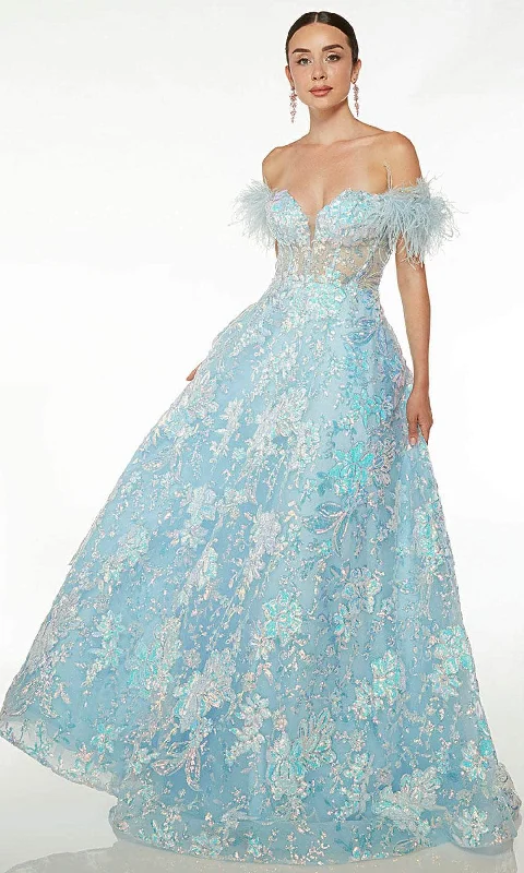 women's casual Friday dressesAlyce Paris 61645 - Off-Shoulder Feather Detailed Ballgown