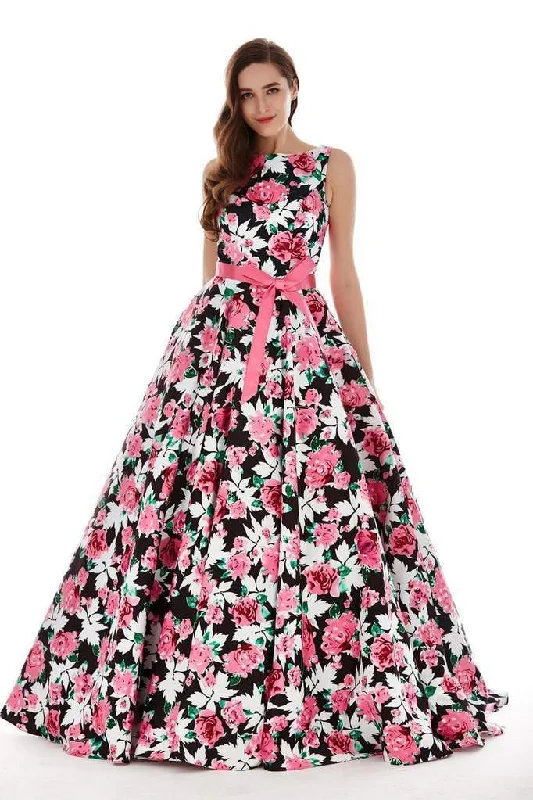 women's handmade dressesAngela & Alison - 62046SC Floral Bateau Pleated Ballgown