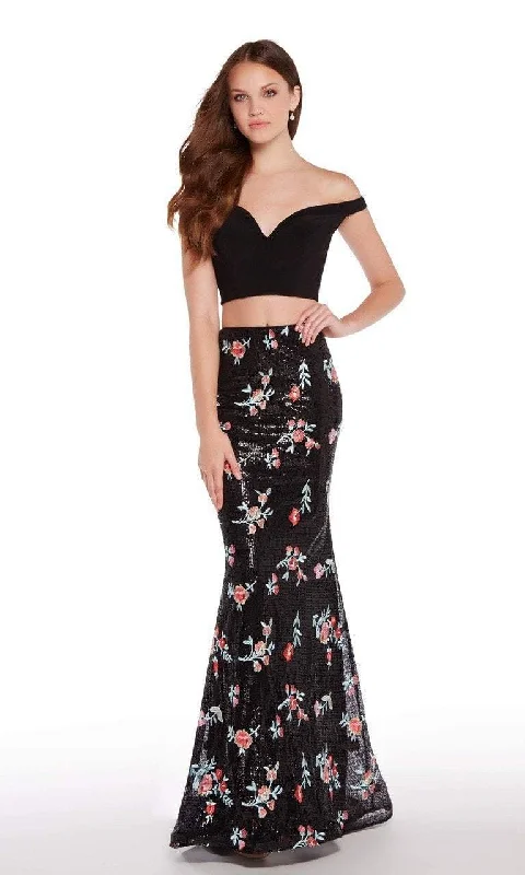 women's cocktail dressesAlyce Paris 60188 - Fitted Croptop Floral Sequins Fit and Flare Gown