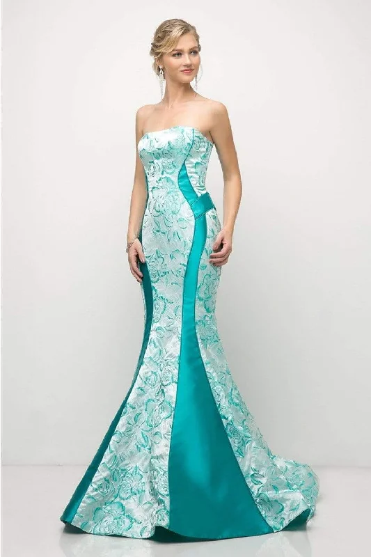 women's ruffle dressesCinderella Divine - US001 Floral Print Strapless Mermaid Gown - 1 pc Green In Size 10 Available