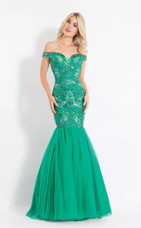 women's handmade dressesRachel Allan 6193 - Off Shoulder Embellished Trumpet Gown