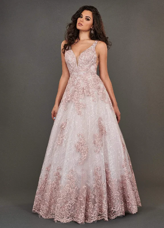 women's versatile dressesRachel Allan Couture 8375 - Embroidered Deep V-neck Tulle Ballgown