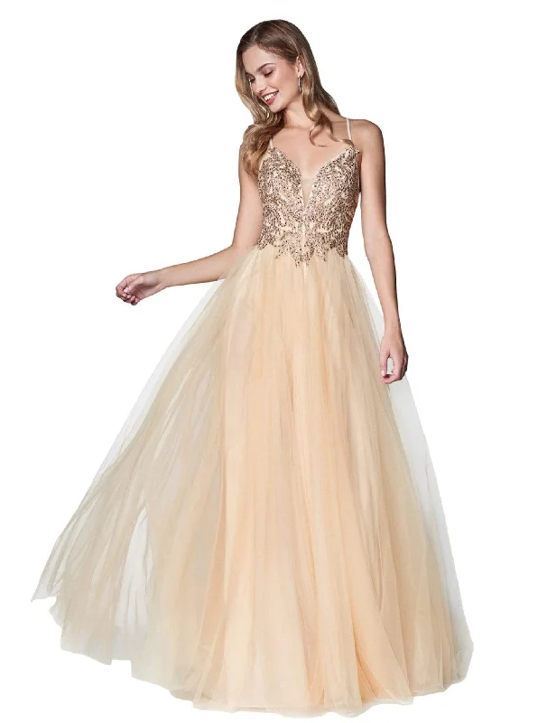 women's smart casual dressesCinderella Divine - CD0128 Applique Detailed Bodice Tulle A-Line Gown