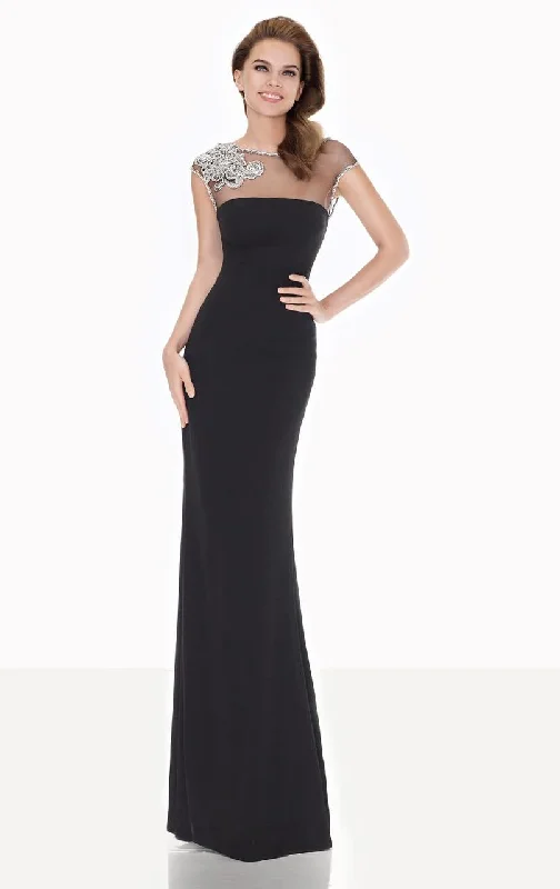 women's wrinkle-resistant dressesTarik Ediz - 92618 Illusion Beaded Neckline Sheath Gown