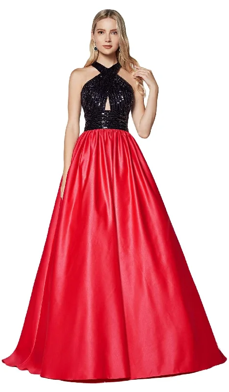 women's vacation dressesCinderella Divine - J0234 Sequined Crisross Cutout Bodice Gown