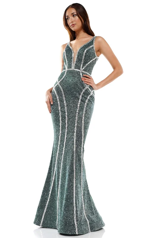 women's long-sleeved dressesGlow Dress - V-Neck Beaded Glitter Jersey Gown G905S