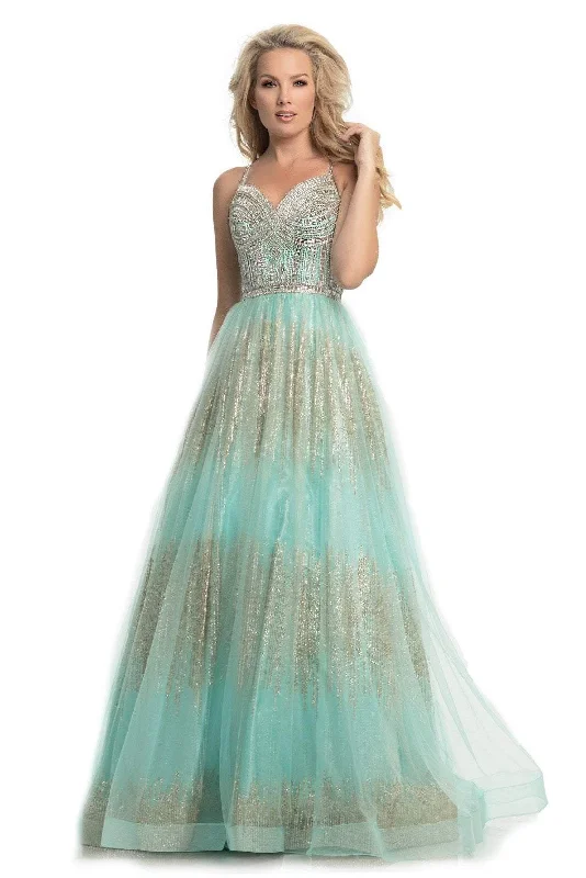 women's bell-sleeved dressesJohnathan Kayne - Beaded Bodice Glitter Mesh Gown 9067SC