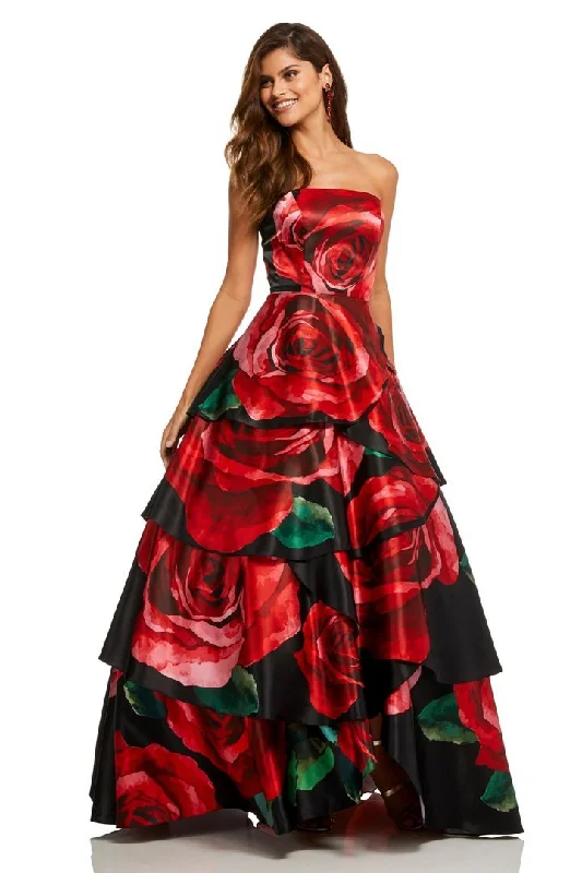 women's stretchy dressesSherri Hill - 52624SC Floral Aquarelle Strapless Ballgown