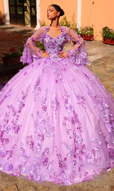 women's long-sleeved dressesAmarra 54299 - Floral Embellished Ballgown