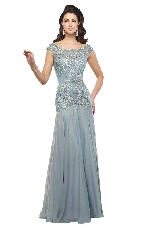 women's wrap dressesMontage by Mon Cheri - 216962 Metallic Lace Fit and Flare Chiffon Gown