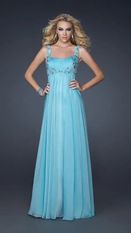 women's halter dressesLa Femme - Sleeveless Pleated Bust Beaded Chiffon Gown 17476