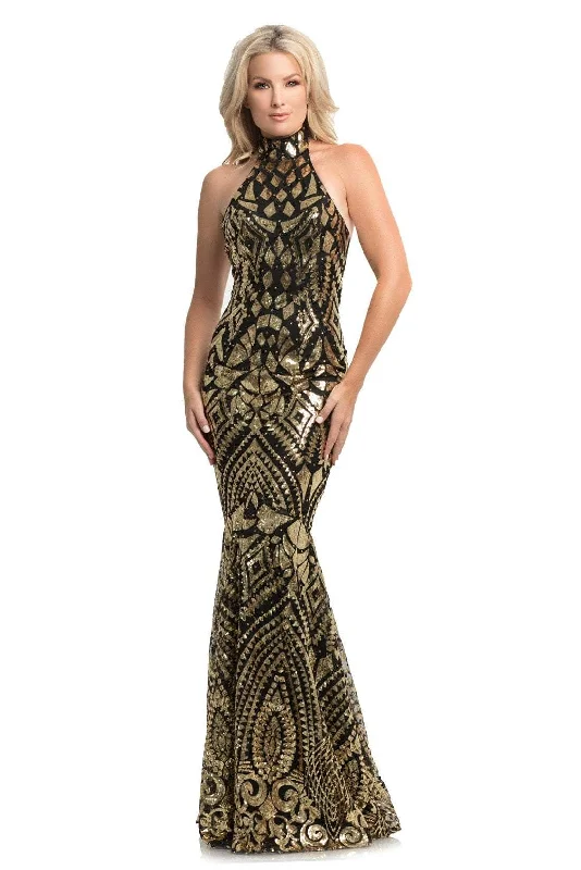 women's cold-shoulder dressesJohnathan Kayne - Backless Halter Sequin Print Gown 9086SC