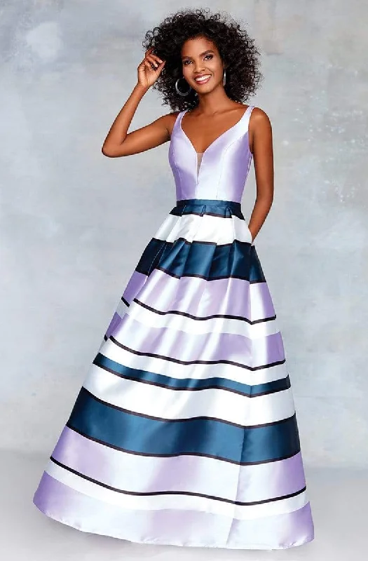 women's everyday dressesClarisse - Plunging Bodice Striped Ballgown 3878