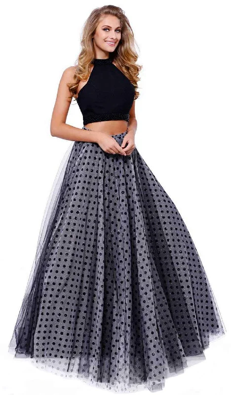 women's maxi dressesNox Anabel - Two-Piece Halter Polka Dot Printed Gown 8204SC