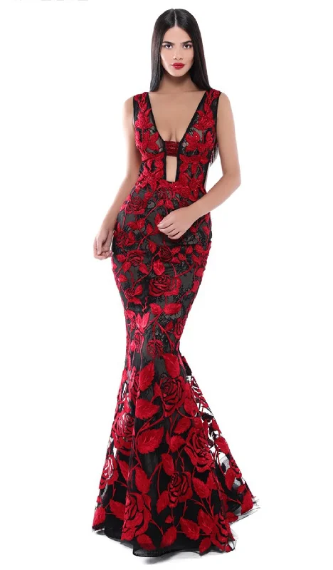 women's prom dressesTarik Ediz - Floral Embroidered Lace Mermaid Gown 50502