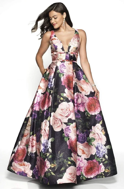 women's bespoke dressesBlush by Alexia Designs - Floral Plunging V Neck Ballgown 11735SC