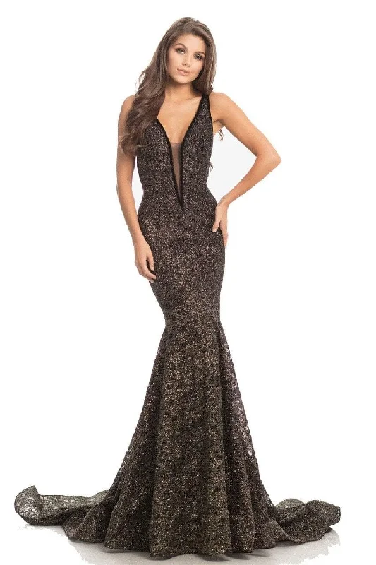 women's cocktail dressesJohnathan Kayne - Deep V-Neck Glitter Lace Gown 8218SC