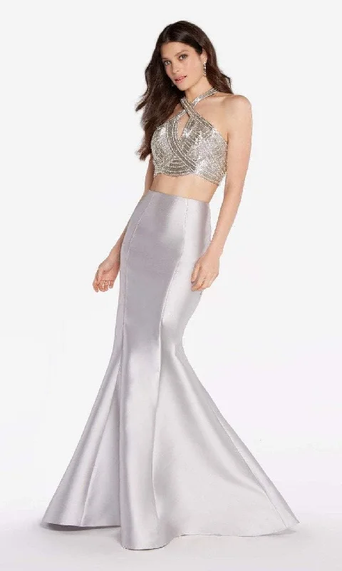 women's limited-edition dressesAlyce Paris 60216 - Ornate Cross Halter Croptop Silk Mermaid Gown