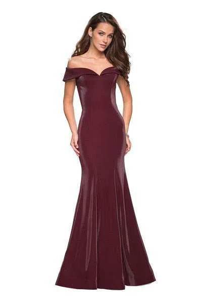 women's custom dressesLa Femme - 27176SC Jersey Off-Shoulder Trumpet Gown