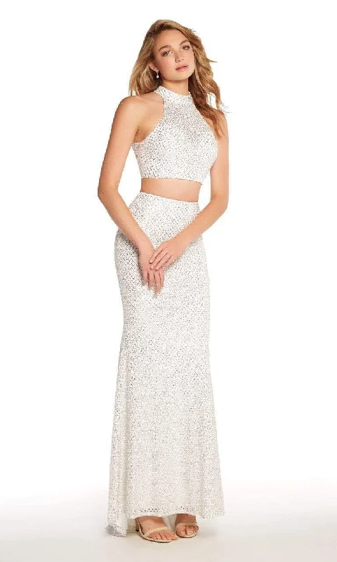 women's tall dressesAlyce Paris 60161 - Halter Open Back Croptop Two-Piece Lace Gown