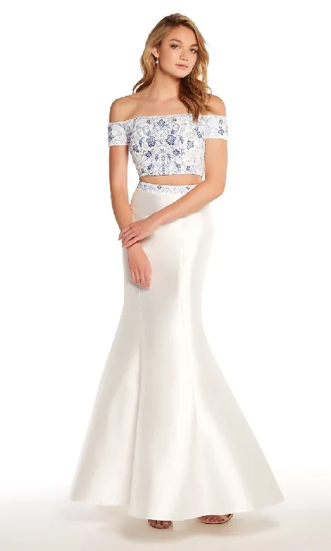 women's cocktail dressesAlyce Paris 60179 - Off The Shoulder Croptop Mikado Mermaid Gown