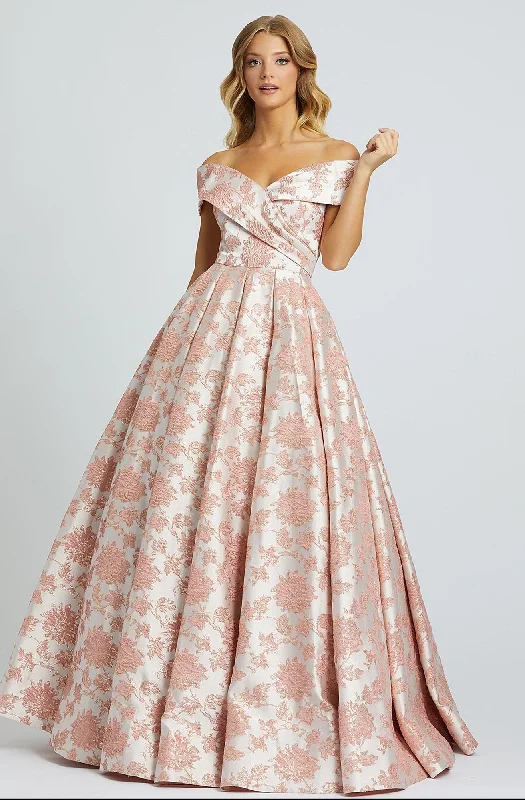 women's lace-up dressesIeena Duggal - Off Shoulder Floral Brocade Ballgown 25918ISC