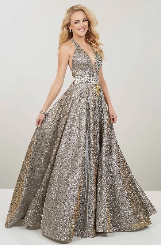 women's body-skimming dressesPanoply - Glittery Plunging V-Neck Embellished Ballgown 14926SC