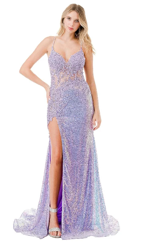 women's retro dressesTrevi Collection L2761M - Sequin Appliqued V-Neck Evening Gown