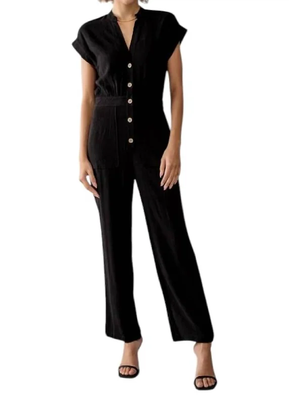 women's jumpsuits for tall womenCap Sleeve Straight Leg Jumpsuit In Black