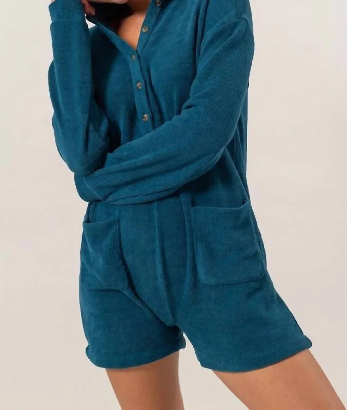 women's jumpsuits with rufflesDouble Take Romper In Teal