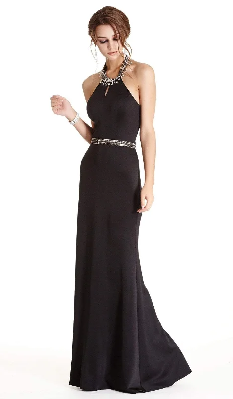 women's high-end dressesTrevi Collection - Embellished Halter Neck Sheath Evening Dress