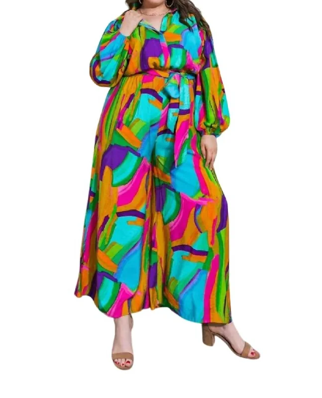 women's jumpsuits for machine-washable fabricsA Colorful Jumpsuit - Plus In Green/pink