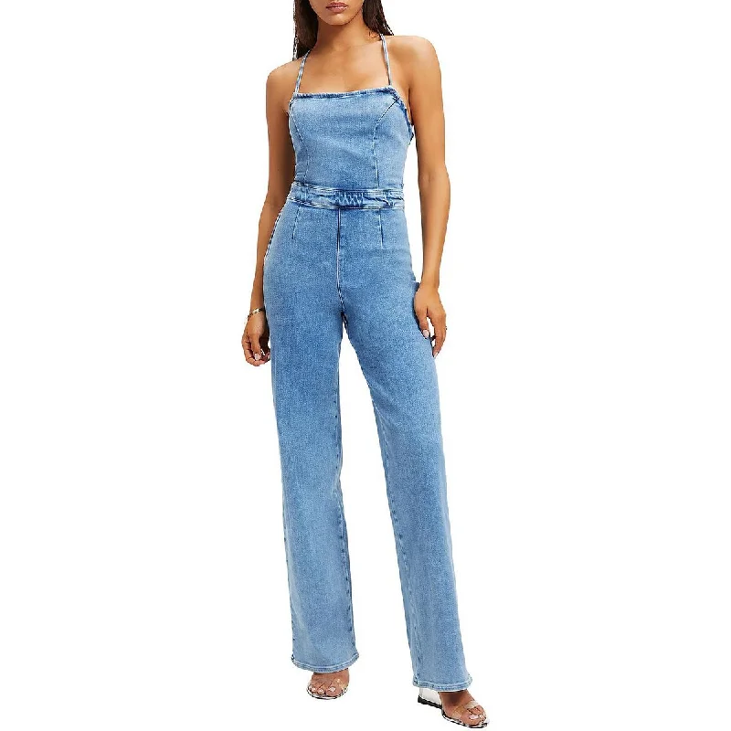 women's jumpsuits with cinched waistsWomens Denim Straight-Leg Jumpsuit