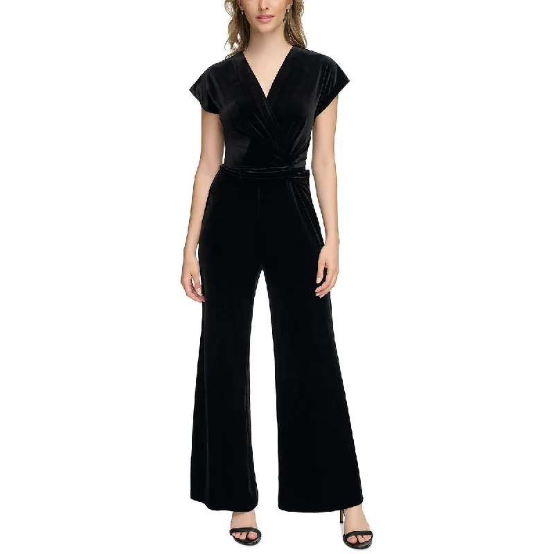 women's jumpsuits for easy dressingWomens Velvet Faux Wrap Jumpsuit