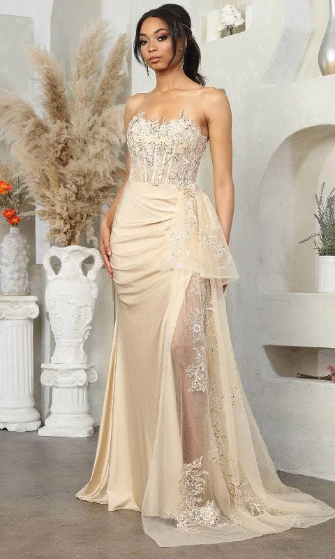 women's long-sleeved dressesMay Queen MQ2072 - Strapless Beaded Applique Evening Gown