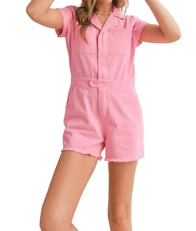 women's jumpsuits for weddingsSweet Pea Denim Romper In Pink