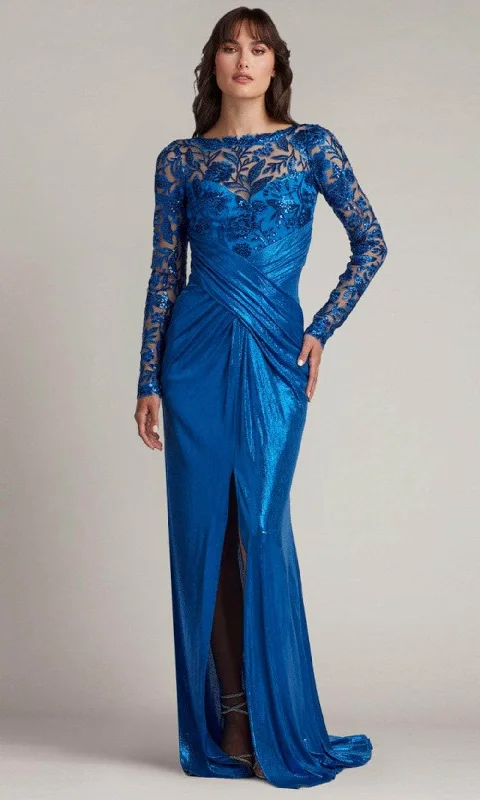 women's solid color dressesTadashi Shoji CDL22865L - Sequin Embroidered Bateau Evening Dress