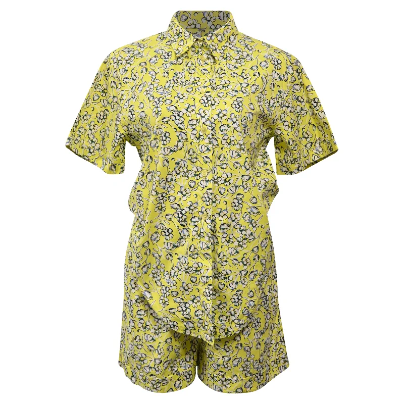 women's jumpsuits for hourglass figuresMax & Co Floral Printed Shirt and Shorts Set in Yellow Cotton