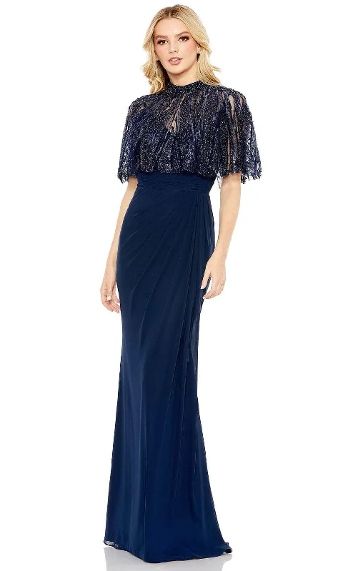 women's off-the-shoulder dressesMac Duggal A20467 - Embellished Cape Sleeve Ruched Evening Dress