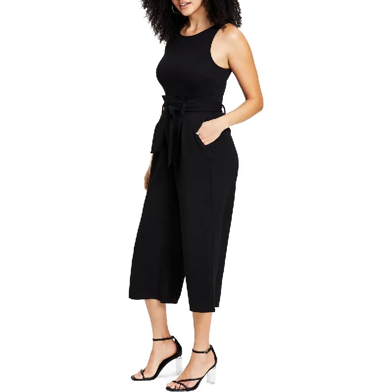 women's jumpsuits with V-necksPetites Womens Jumpsuit Tie Front