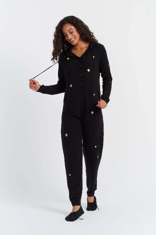 women's jumpsuits for winterBlack Wool-Cashmere Dreaming Snoopy Onesie