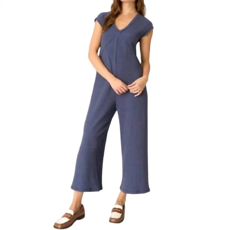 women's jumpsuits for everyday wearSee Me Seamed Pointelle Jumpsuit In Navy