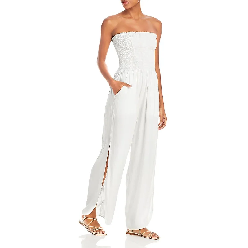 women's jumpsuits for machine-washable fabricsWomens Strapless Slit Jumpsuit