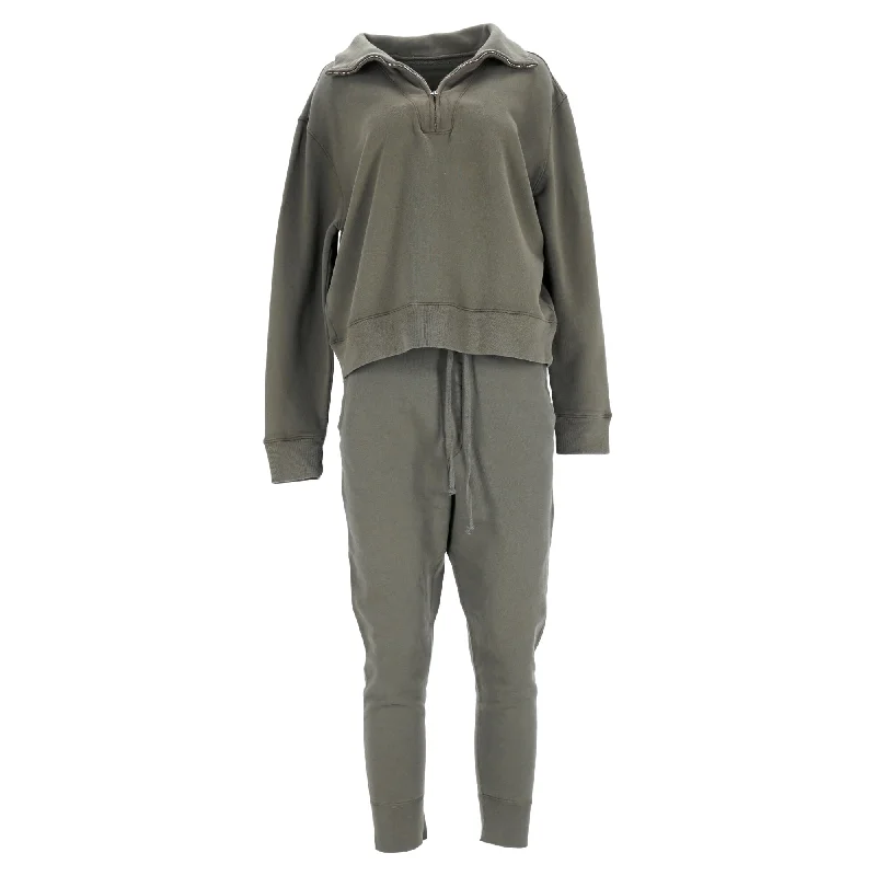 women's jumpsuits for pear-shaped bodiesNili Lotan Bentley Half Zip Sweatshirt and Pants in Green Cotton