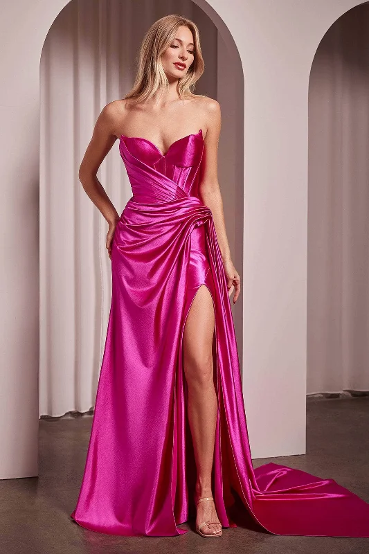 women's unique dressesLadivine CD379 - Strapless Ruched Bodice Evening Dress