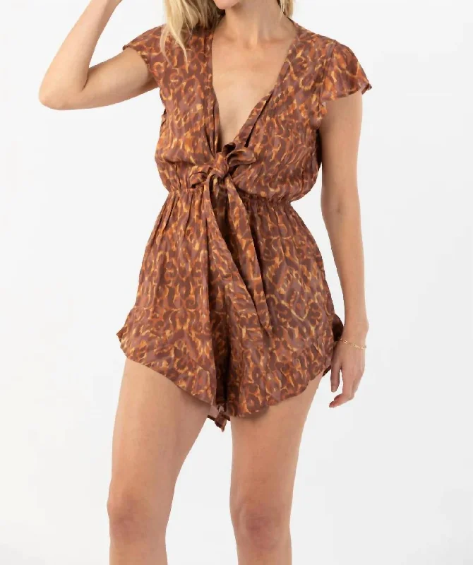 women's jumpsuits with spaghetti strapsNia Romper In Brown