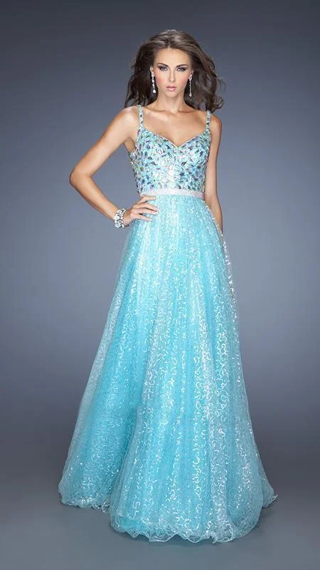 women's ball gown dressesLa Femme Gigi Rhinestone Embellished Evening Gown